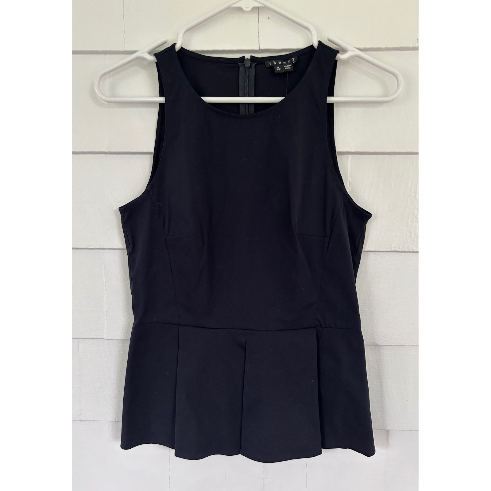 Theory Fif T Luxe Peplum Tank Top In Eclipse Black Petite (Xs) New! $195